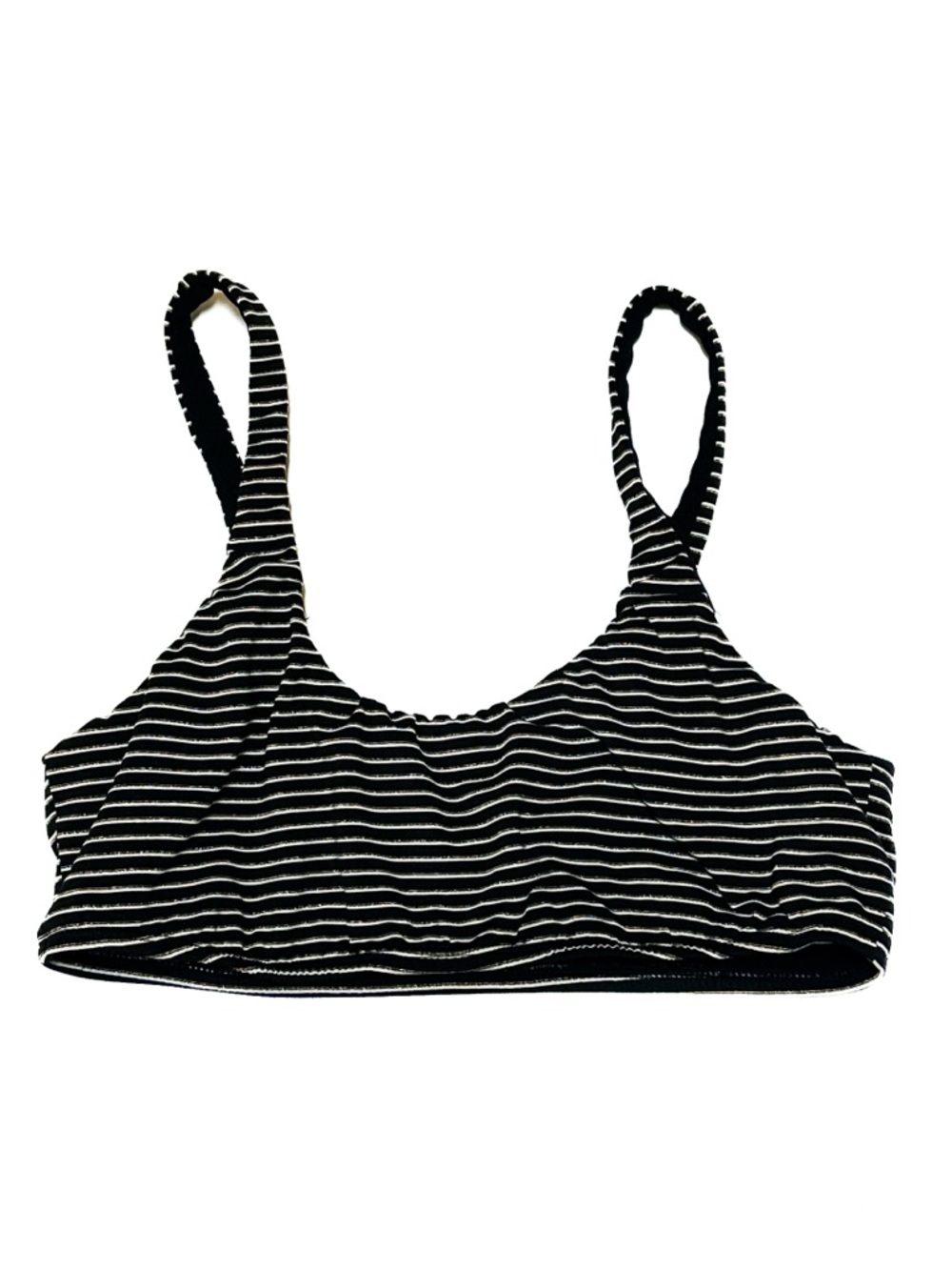 Bar III Black Metallic Gold Shimmer Striped Standard Crop Scoop Tank Bikini Top